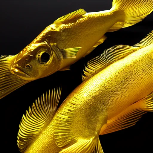 Image similar to Golden fish strip dancer hyperrealistic, octane render, dynamic lighting