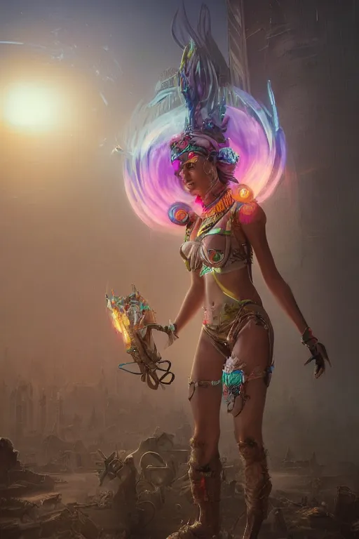 Prompt: Ultrarealistic rendering of a beautiful rave berserker girl by beeple, peter mohrbacher and Karol Bak, burning man, post apocalypse, high resolution, 4k, unreal engine. sigma 35mm, octane render, artstationHD, artstationHQ