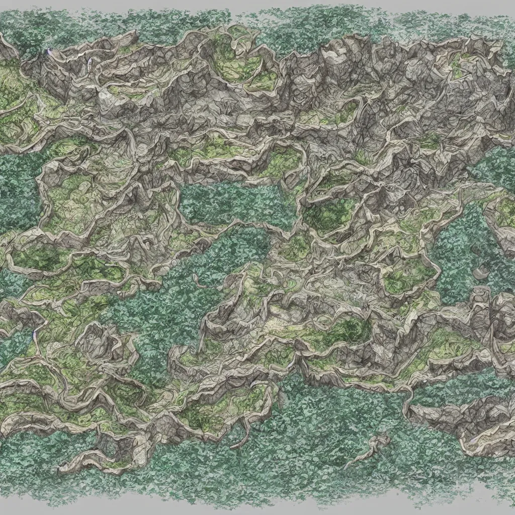 Image similar to Map of a cave system by Deven Rue, hyper detailed