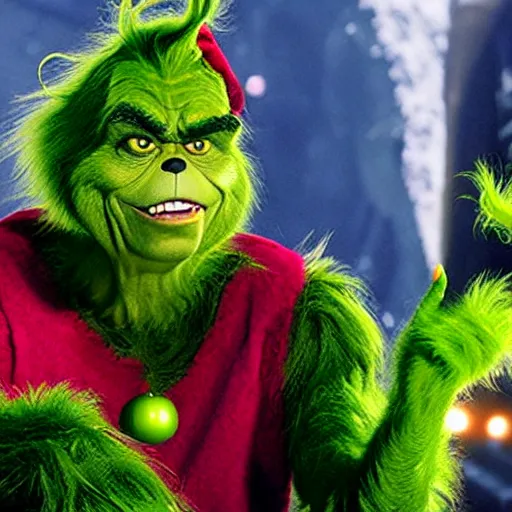 Image similar to The Grinch has the Infinity Gauntlet