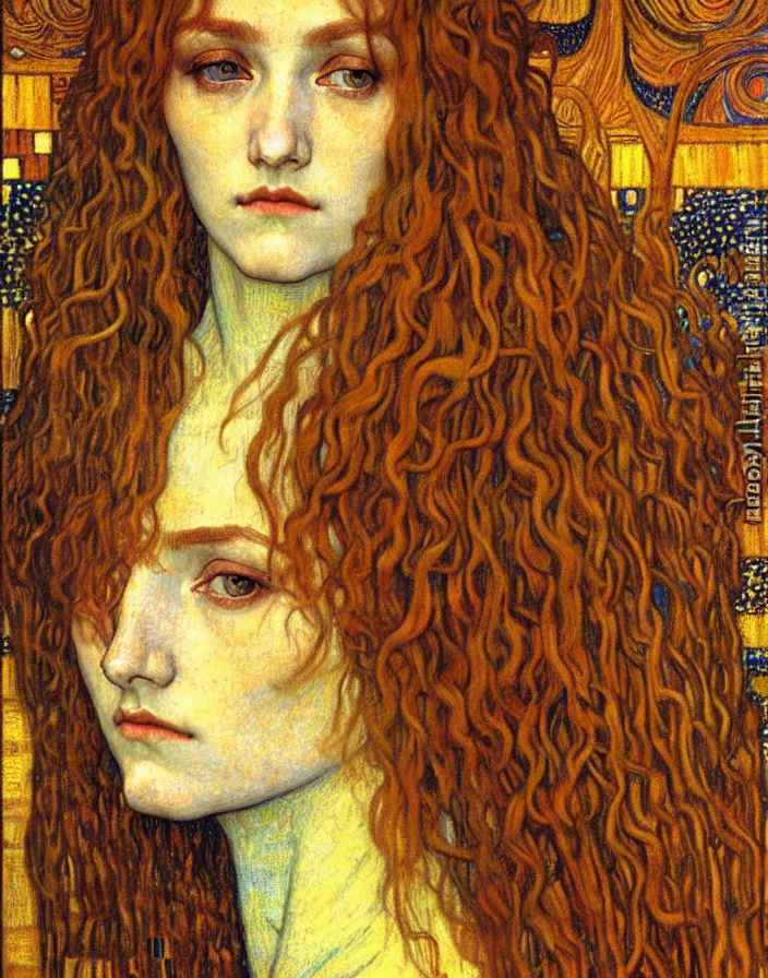 Image similar to detailed realistic beautiful young medieval queen face portrait by jean delville, gustav klimt and vincent van gogh, art nouveau, symbolist, visionary, gothic, pre - raphaelite, muted earthy colors, desaturated