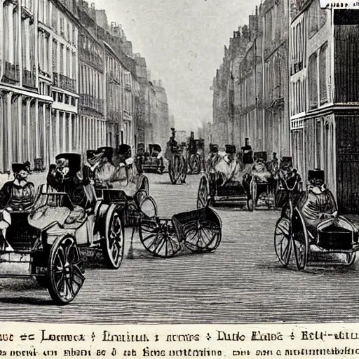 Prompt: une rue de paris vide avec des voitures garees en 1 8 2 0