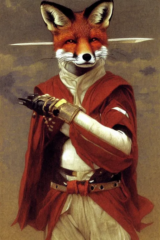 Prompt: portrait of a fox kamen rider rx, majestic, solemn, by bouguereau