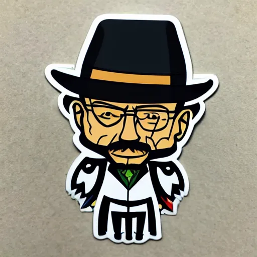 Image similar to die cut sticker, walter white with wings in the joker outfit