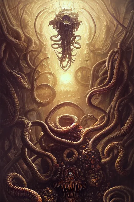 Image similar to elder god cereal by anna podedworna, ayami kojima, greg rutkowski, giger, maxim verehin