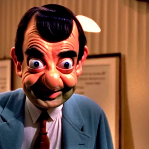 Image similar to mr. bean as ernie from ernie and bert. movie still. cinematic lighting.
