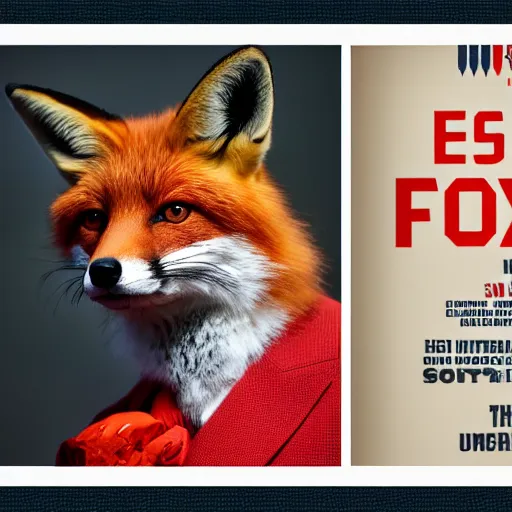 Image similar to a fox animal dressed in a suit in the style of a presidential campaign poster 8 5 mm f / 1. 4