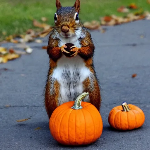 Image similar to squirrel with pumpkin on head