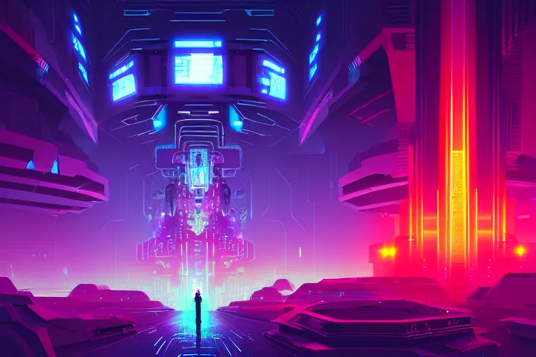 Image similar to a cybernetic cathedral overlooking an higway of data, cyberpunk, beautiful detailed, cinematic, strong lighting, hi - fructose art magazine, by anton fadeev and paul lehr and david heskin and josan gonzalez, 8 k