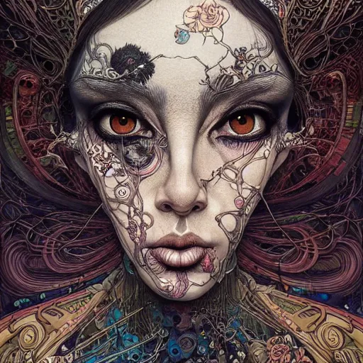 Image similar to beautiful portrait painted in jacek yerka and aykut aydogdu style drawn by vania zouravliov and takato yamamoto, inspired by cyberpunk, intricate acrylic gouache painting, high detail, sharp high detail, artstation, manga and anime