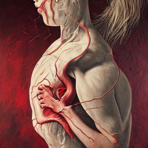 Prompt: hyper - detailed painting of a woman ripping out her heart!