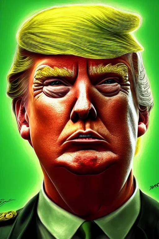 Image similar to Donald Trump as a Rebel Soldier from Star Wars, green camoflauge, realistic portrait, symmetrical, highly detailed, digital painting, artstation, concept art, smooth, sharp focus, cinematic lighting, art by Ralph McQuarry