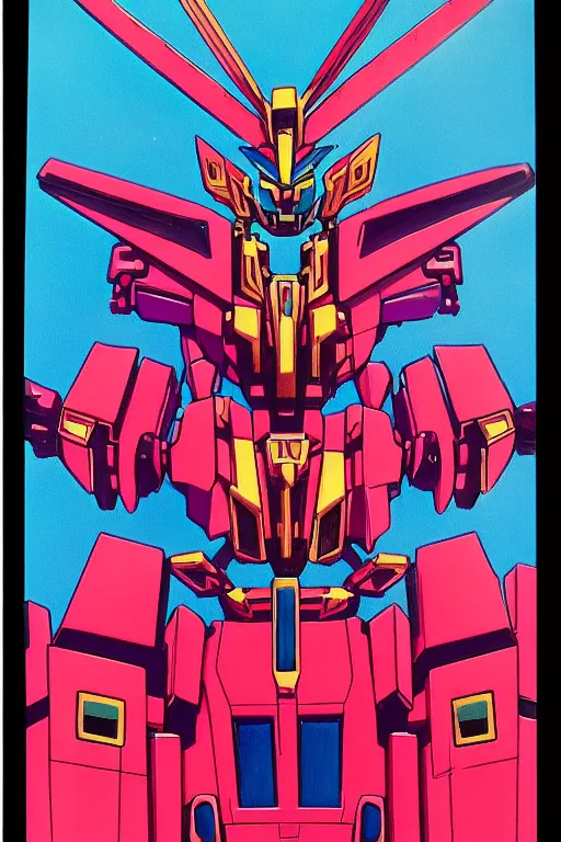 Image similar to risograph grainy painting of gigantic huge evangelion - like gundam mech face, with huge earrings and rings around head with a lot of details, covered with rich jewelry, by moebius and dirk dzimirsky and satisho kon, close - up wide portrait