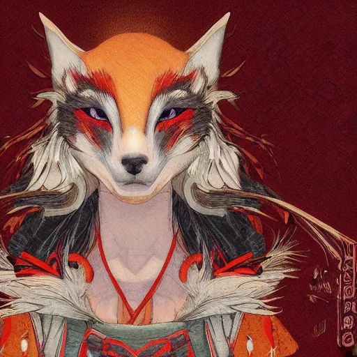 Prompt: portrait of a kitsune, concept art