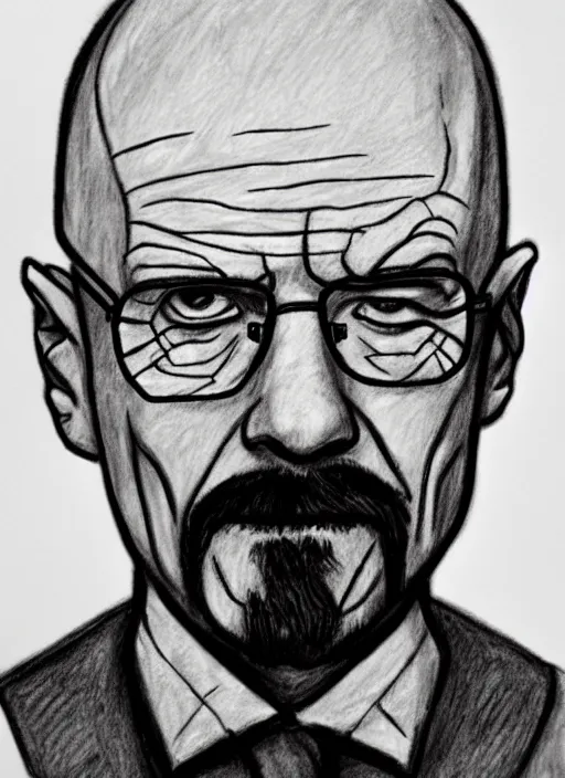 Prompt: bad kid crayon drawing of walter white,