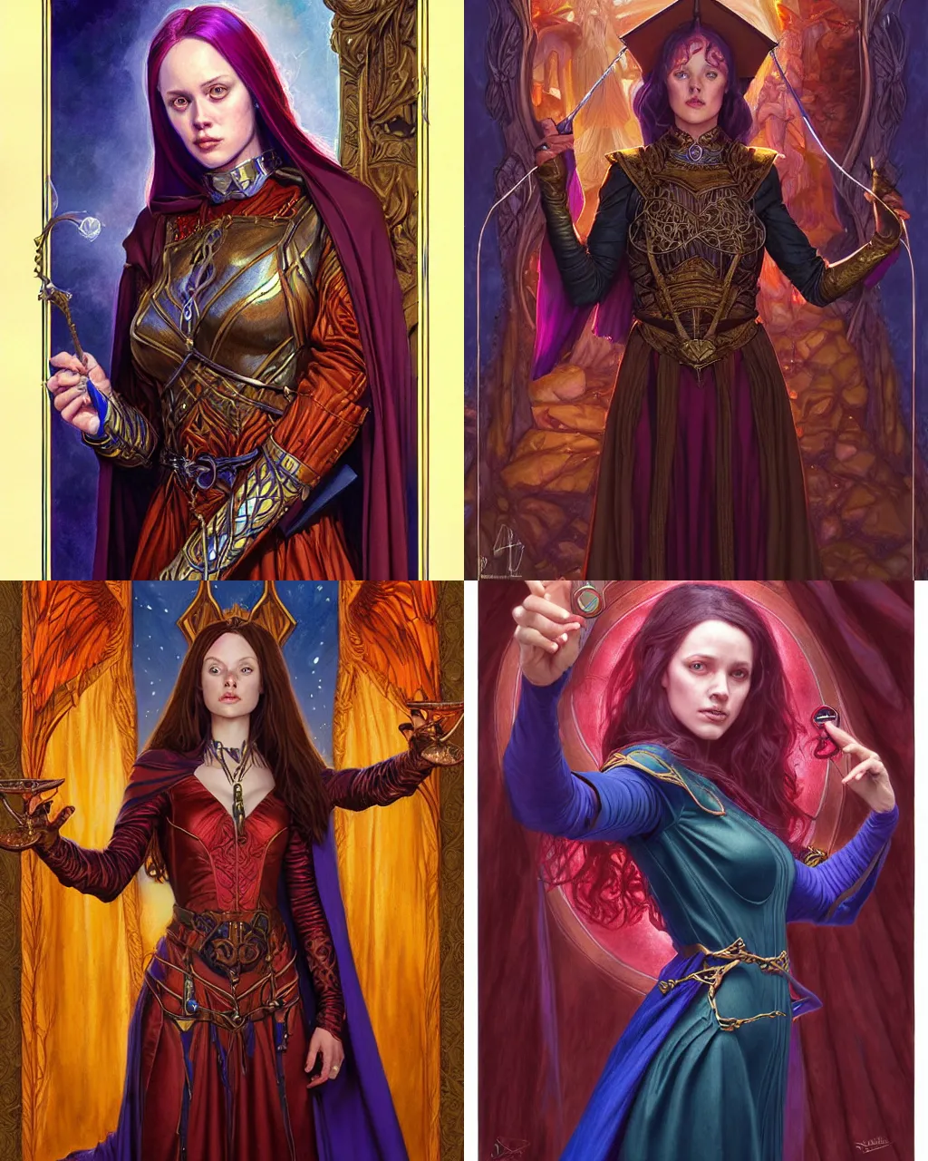 Prompt: lydia, spell casting wizard, brilliant royal colors, tarot card, digital artwork by artgerm and lily abdullina, wpol and sarasti, donato giancola and android jones, artstation