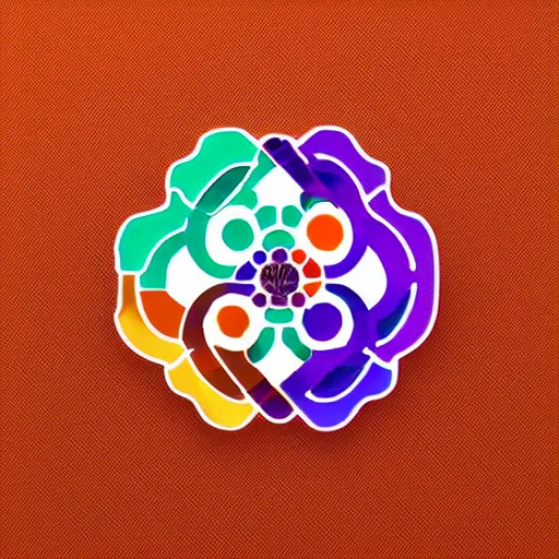 Prompt: a logo design based on electron oribals, radial symmetry, simplistic, orange and purple color scheme