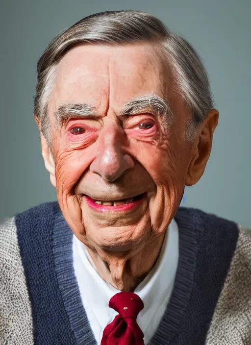 Prompt: dslr photo portrait still of 9 4 year old age 9 4 fred rogers at age 9 4!!!, 8 5 mm f 1. 8