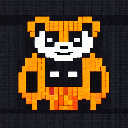 Prompt: “a gothic panda eating an orange, pixel art”