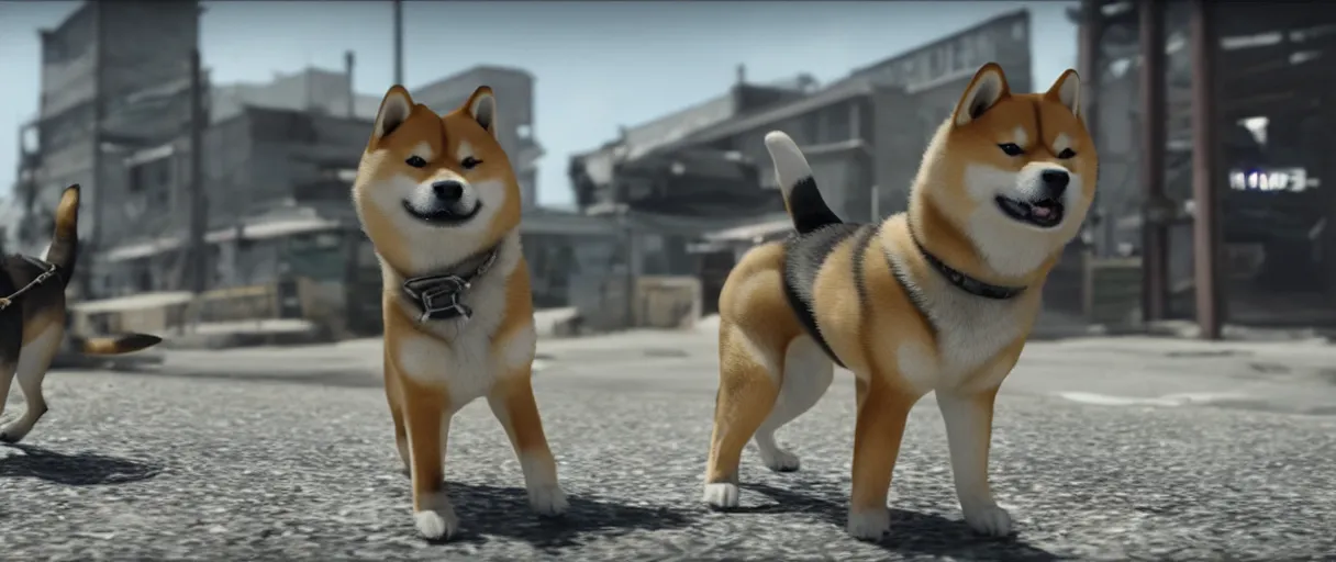 Image similar to A shiba inu dog in Call of Duty Vanguard, cinematic shot