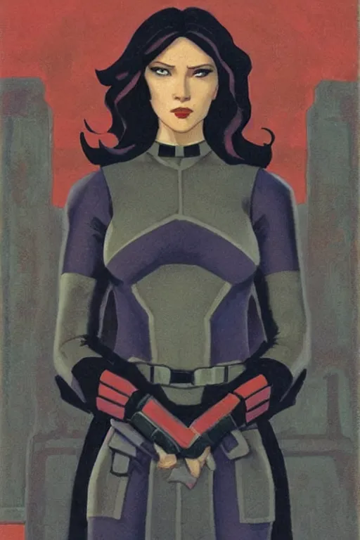 Image similar to black widow ( natasha romanova ), marvel, artwork by nicholas roerich,