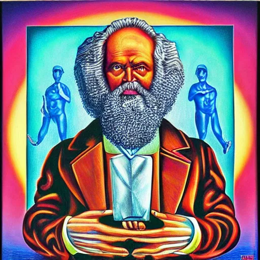 Image similar to karl Marx painting by alex grey in the style of a tool album cover