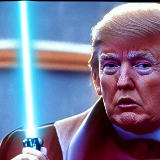Image similar to a film still of extreme close up donald trump as a jedi in star wars