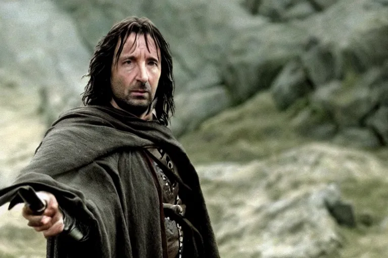 Image similar to Film still of Alan Rickman as Aragorn in the movie Lord of the Rings