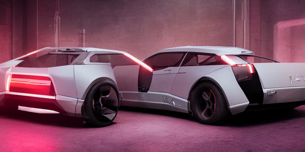Prompt: a design of a futuristic DMC Delorian, designed by Polestar, blade runner background, back view, rose copper car paint with neon color accent detailing, black windows, sportscar, black show room, dramatic lighting, octane rendering, unreal engine rendering, hyper realistic render, depth of field, octane rendering