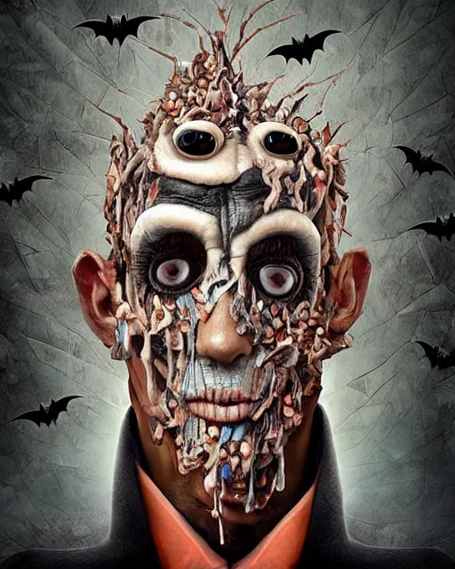 Image similar to halloween mummy theme surrealist art in the styles of igor morski, jim warren, and a tim burton film, intricate, hyperrealistic, accurate facial details, profile picture with chromakey!!! background, volumetric lighting