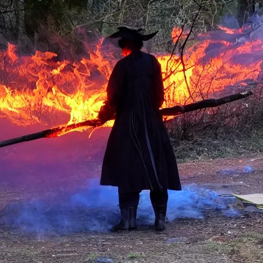 Image similar to rainbow fire burning a witch during salem trial