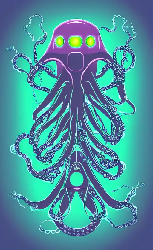 Image similar to cyborg robot electric octopus, digital art, vector art
