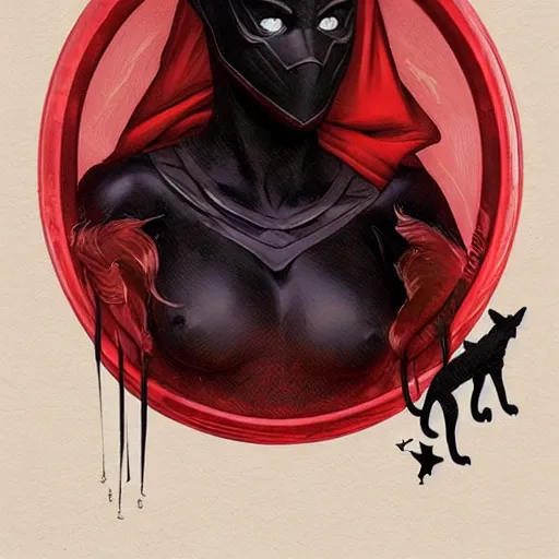 Prompt: Portrait of Little Red Riding Hood with a black panther, intricate, wild, highly detailed, digital painting, artstation, concept art, smooth, sharp focus, illustration, art by artgerm and greg rutkowski and alphonse mucha, footage from space camera