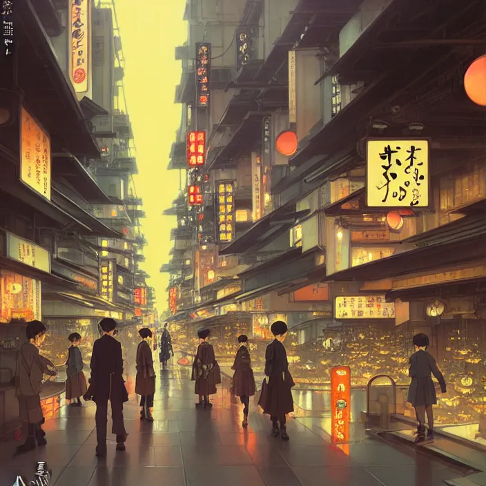 Image similar to empty tokyo at night, spring, in the style of studio ghibli, j. c. leyendecker, greg rutkowski, artem