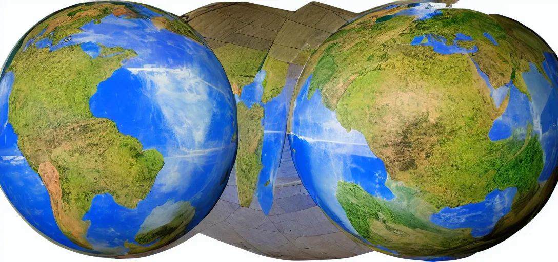 Image similar to fantasy world globe using eckert iv projection, extremely detailed, surreal biomes, fantasy, no text, 4 k