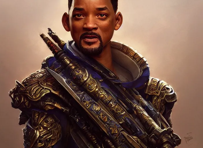 Prompt: will smith as oscar diggs, intricate, d & d, fantasy, art nouveau, digital painting, trending on artstation, sharp focus, wide shot, illustration, global illumination, ray tracing, art by artgerm and greg rutkowski and ruan jia