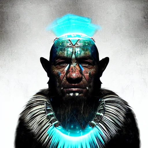 Image similar to a shaman portriat, digital art, amazing lighting