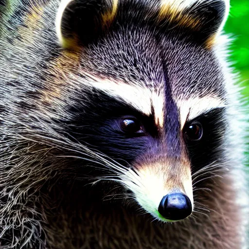 Prompt: profile of an racoon!!! bear!! hybrid, bold natural colors, masterpiece, trending on artstation, photograph