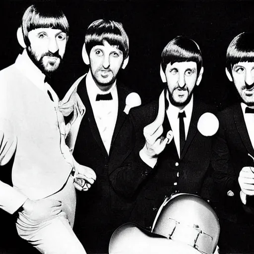 Image similar to Ringo Starr x4, The Ringles, The Beatles but every member is Ringo Starr, 1965 photograph