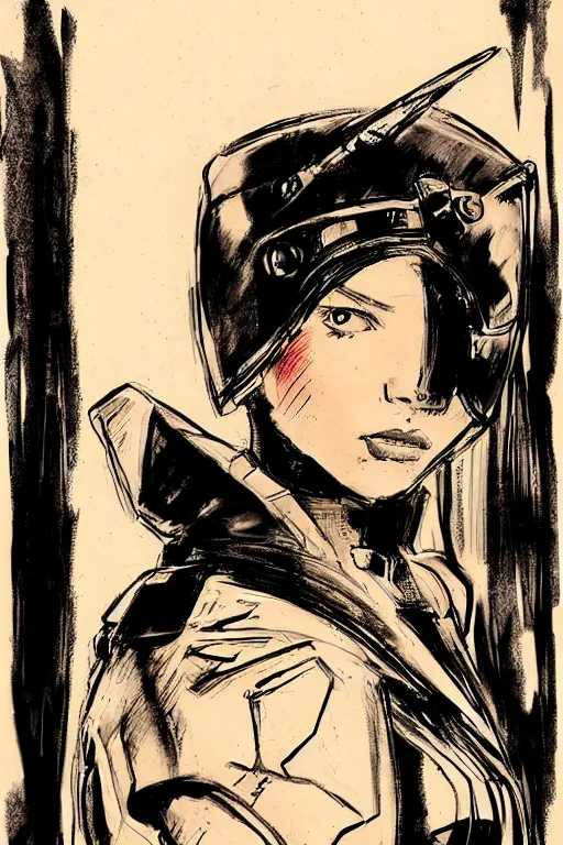 Image similar to beautiful portrait of a young futuristic female soldier, frank miller style, sketch