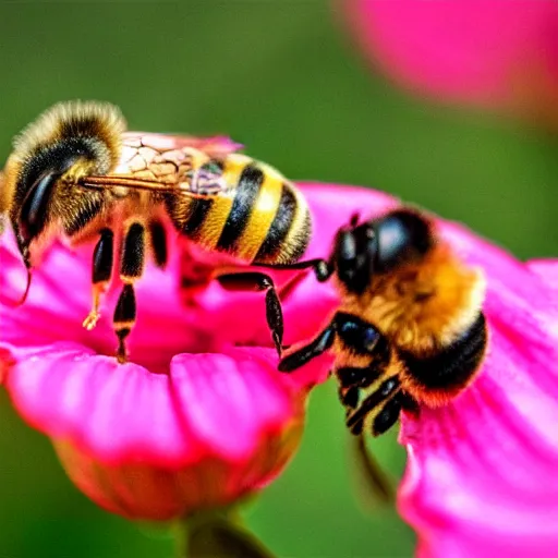 Prompt: bee standing on an apple