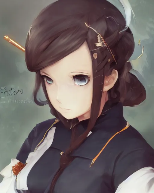 Image similar to an anime portrait of nanno as a beautiful woman wearing a school uniform from skyrim, by stanley artgerm lau, wlop, rossdraws, james jean, andrei riabovitchev, marc simonetti, and sakimichan, trending on artstation