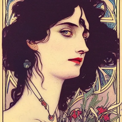 Prompt: eva green portrait by louis - theophile hingre and alphonse mucha, realistic, sharp focus, zodiac signs, tarot cards, planets, ethereal, art nouveau, magic, moon, sun, crown, dreamy, royal, jewellery