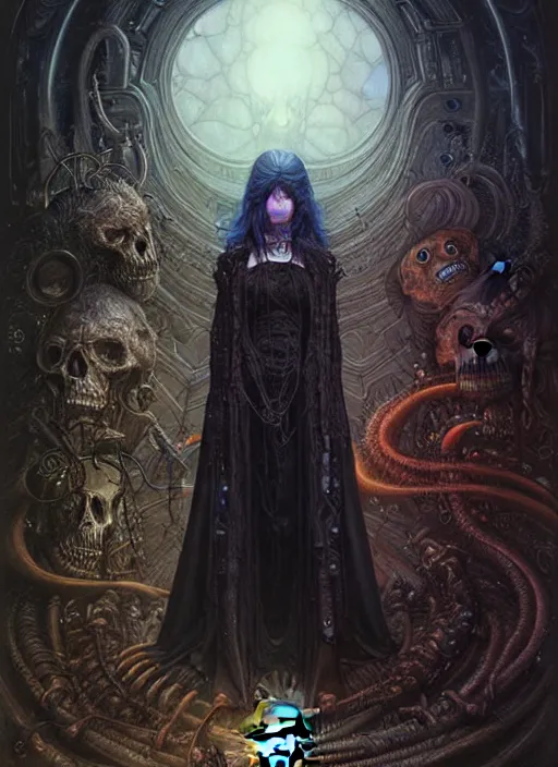 Image similar to portrait of dark mage, hyper detailed masterpiece, dystopian background, jean giraud, digital art painting, darkwave goth aesthetic, lovecraftian, artgerm, donato giancola and tom bagshaw