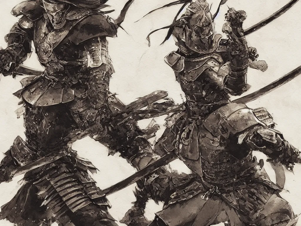 Image similar to close up of a samurai in full armor, by fiona staples, travis charest and jesper ejsing