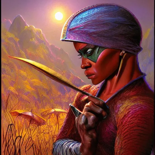 Image similar to Bright, colorful, realistic art from The Art of Morrowind art book backlighting, kodachrome, high contrast, highly detailed, sharp focus, digital painting, concept art, illustration, trending on artstation, comic book by Alex Ross cover art