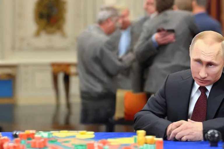 Image similar to Putin playing boardgames, full character, hyper realistic, highly detailed