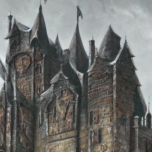 Image similar to dark and eerie gothic castle made of flesh, extremely detailed, oil painting
