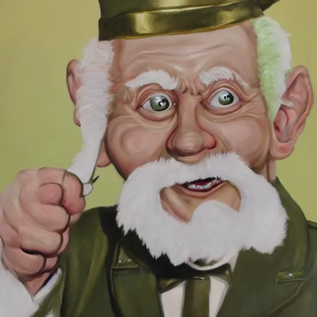 Prompt: painting of gollum as colonel sanders