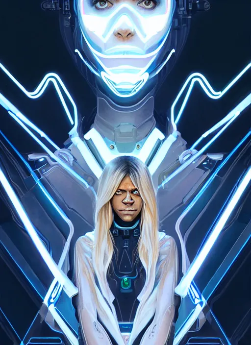 Image similar to symmetry! portrait of kaitlin olson, sci - fi, tech wear, glowing lights!! intricate, elegant, highly detailed, digital painting, artstation, concept art, smooth, sharp focus, illustration, art by artgerm and greg rutkowski and alphonse mucha